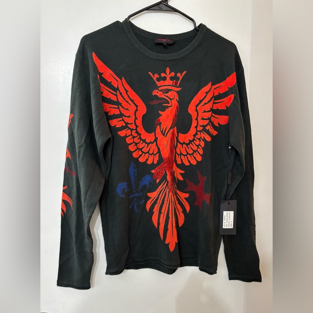 RAW7 Men's "Royal Eagle" 100% Acrylic Long Sleeve Sweater Charcoal Size Small